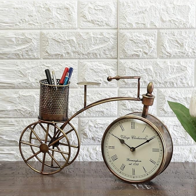 Metal Cycle Clock Pen Stand