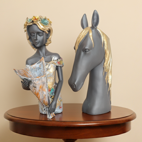 Lady With Horse Table Decor