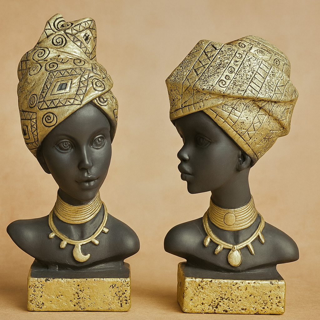 African Woman Head Statue Lady Sculpture