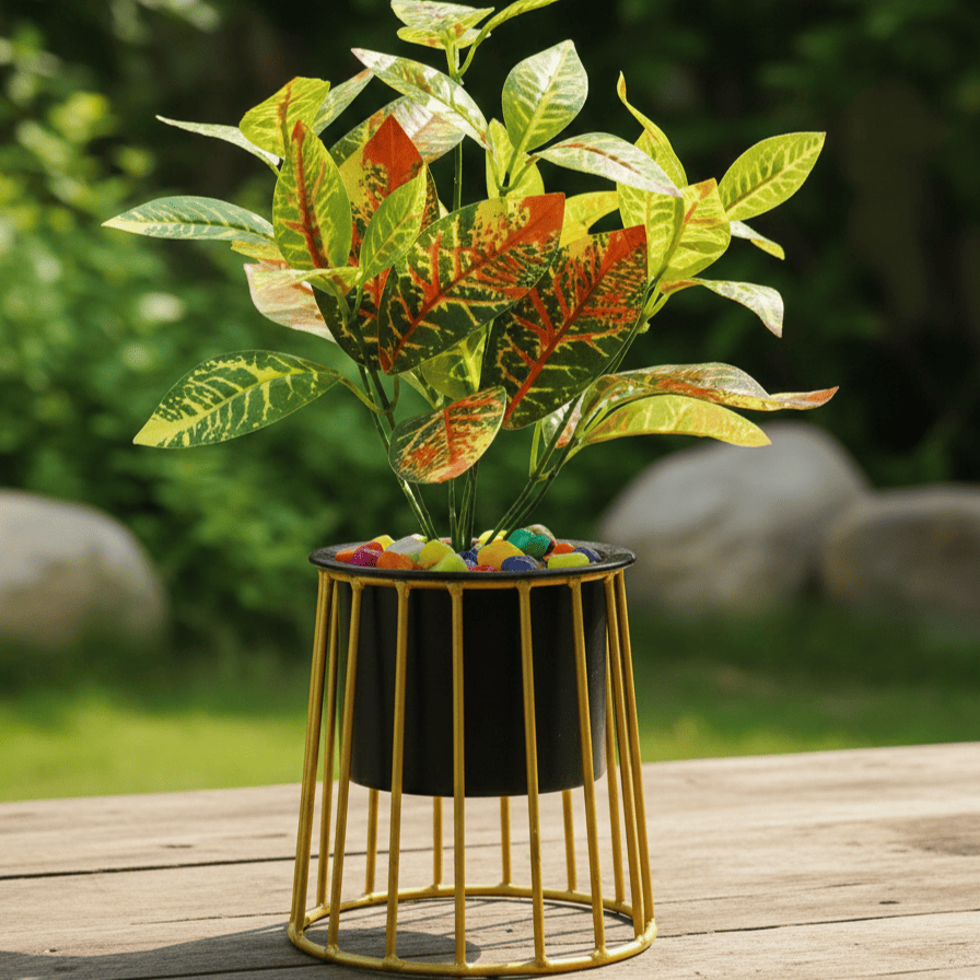 triangular planter with golden color stand