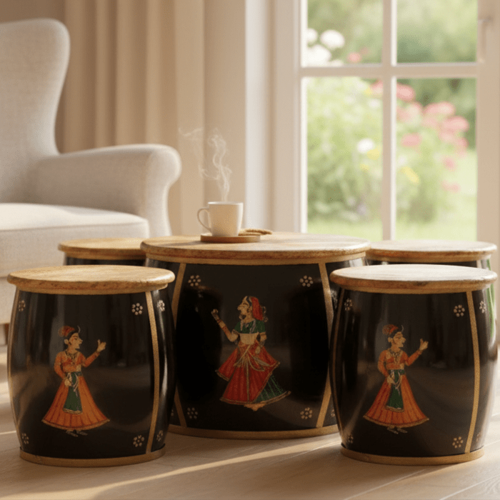 Iron Mudda Hand Painted Raja Rani Stool