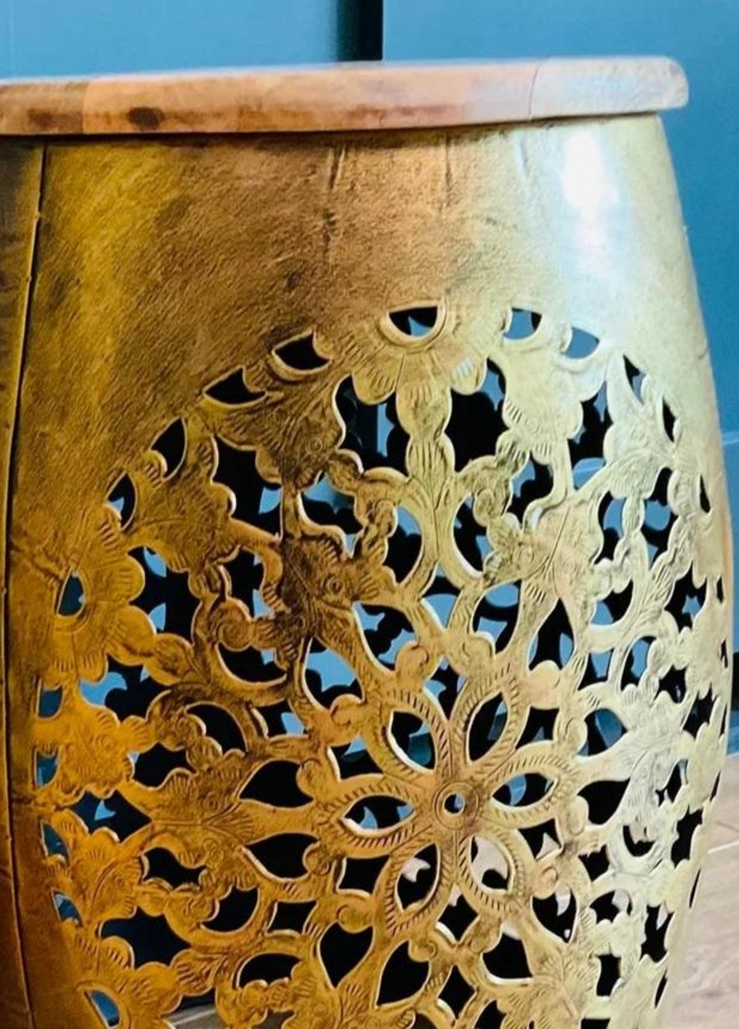 Metal Centre Stool with Wooden Seater - Image 2