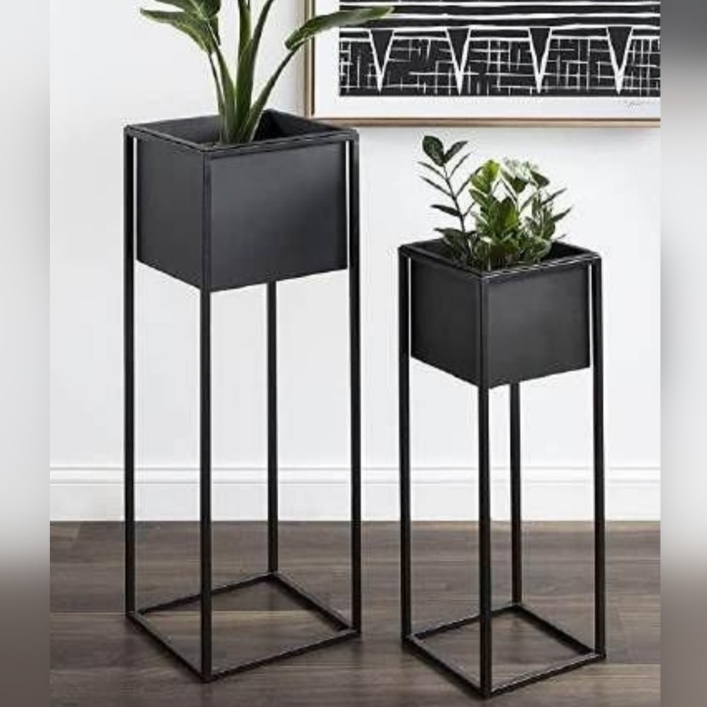 Square Metal Planter With Stand Set of 2